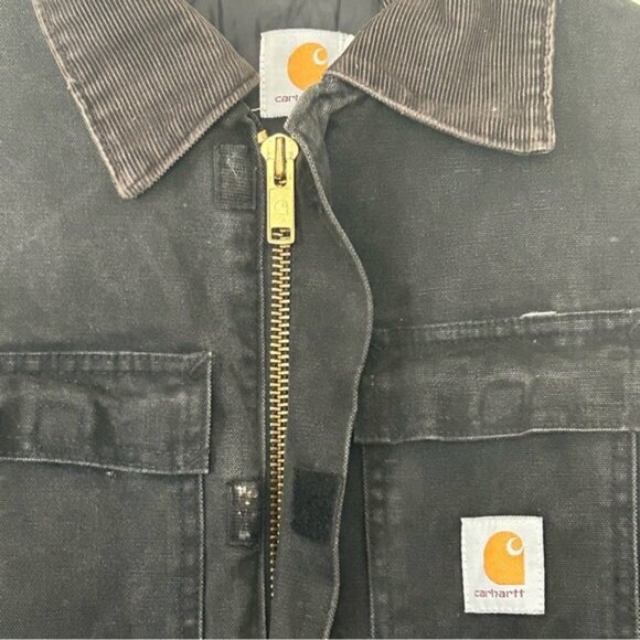 Vintage Carhartt Black Canvas Quilted Corduroy Collar Chore Work Jacket Size 48 - Picture 9 of 12
